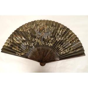 Painted Lacquered Fan Chinese Characters Boats Dragon Riders China 19th