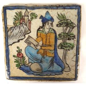 Ceramic Tile Iznik Qajar Kadjar Persian Ottoman Woman Reading Late 19th