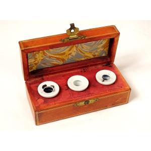 Travel Inkwell Red Moroccan Leather Box Gilding Arabesques 19th Century