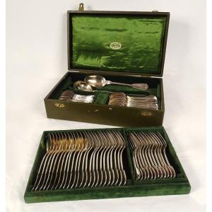 Housewife 62pc Silver Metal Cutlery Christofle Net Model 20th Century Box