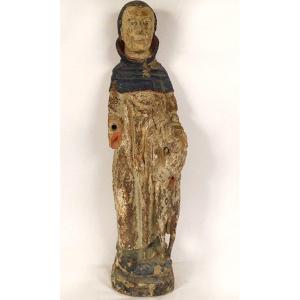 Large Religious Statue Carved Polychrome Wood Saint-roch Dog XVIth