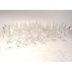 28 Glasses Water Wine Flutes Champagne Crystal Saint-louis Model Chantilly 20th
