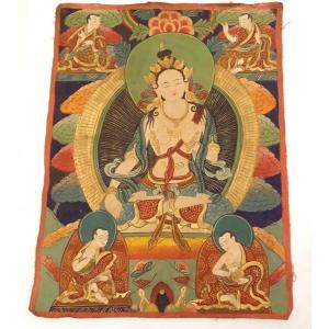 Thangka Tibetan Buddhist Painting Goddess White Tara Buddha Tibet 20th