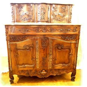 Buffet Provençal à Glissants Louis XV Noyer Sculpté Fleurs Noeuds XVIIIème