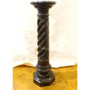 Large Torso Column Green Marble Carved Napoleon III 19th Century