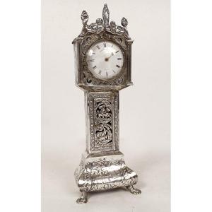 Horloge de Parquet Miniature Argent Massif Hollandais Vierge Vénus XIXème