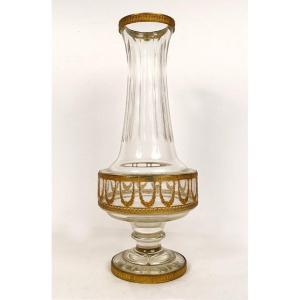 Grand Vase Empire Cristal Baccarat Laiton Doré Guirlandes Napoléon III XIXè