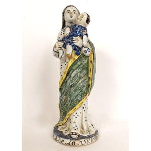 Vierge d'Accouchée Nd Victoire Enfant Jésus Faïence Rennes Nevers XVIIIème