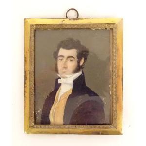 Painted Miniature Portrait Notable Gentleman 1823 Brass Frame 19th Century