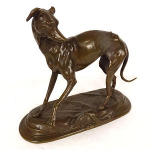 Sculpture Bronze Alfred Barye Chien Foy Lévrier à La Mouche Animalier XIXè