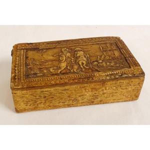 Humorous Snuff Box Carved Wood Wolves Hen Castle Fable 19th