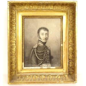 Painting Drawing Portrait Officer Uniform Medal Stuccoed Frame 19th Century
