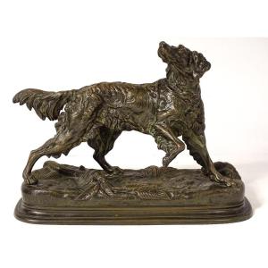 Bronze Sculpture Jules Moigniez Dog Hunting Spaniel Stop 19th Century