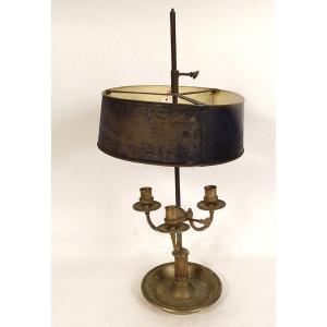 Louis XVI Bouillotte Lamp 3 Lights Bronze Lampshade Painted Sheet Metal 18th