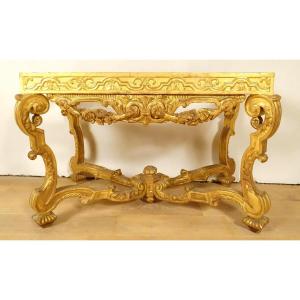 Louis XIV Console Carved Wood Gilt Garlands Flowers Shells XVIII