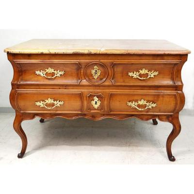 Louis XV Commode Sauteuse Provencal Cherry Carved Marble XVIIIè