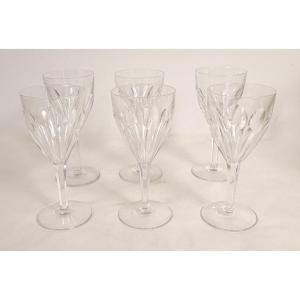 6 Verres à Pied à Eau Cristal Taillé Saint-louis Modèle Bristol XXè Siècle