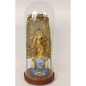 Virgin Of Marseille Santibelli Saint Mary Terracotta Gilding Globe 19th Century