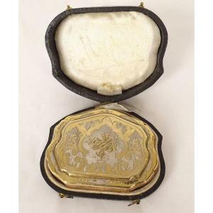 Silver Gilt Purse With Musical Instruments And Flowers, 19th Century Case