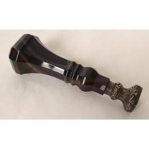 Sceau cachet agate argent massif tête sanglier monogramme XIXème siècle