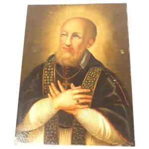 Hst Religious Portrait Painting Saint François De Sales A. Bazin 1819 19th Century