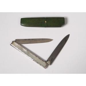 Duperray Solid Silver Mother-of-pearl Folding Travel Knife With Shagreen Sheath, 18th Century