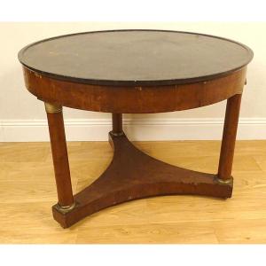 Guéridon table tripode acajou marbre noir colonnes bronze Ier Empire XIXème