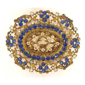 Reliquaire médaillon laiton doré strass Saints Reine Valentin Robert XIXème