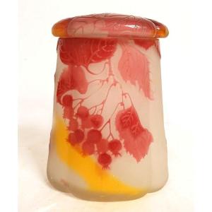 Biscuit Box Covered Pot Glass Paste Gallé Currants Art Nouveau Late 19th Century