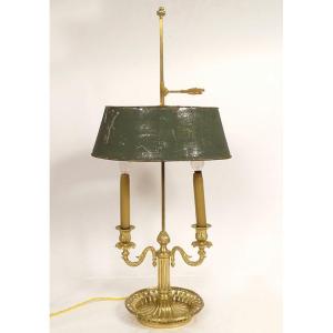 Louis XVI Two-light Bouillotte Lamp, Openwork Gilt Bronze, Late 19th Century