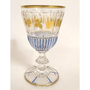 Verre à pied Charles X cristal dorure émaillé vigne St-Louis Baccarat XIXè