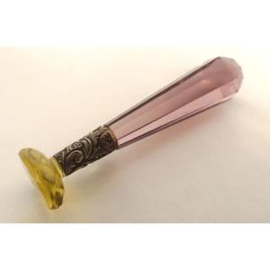 Cachet sceau citrine cœurs Fidélité manche verre améthyste XIXème siècle