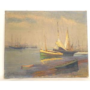 HST tableau marine M. Pellerier bateaux pêche port Bretagne Douarnenez XXè