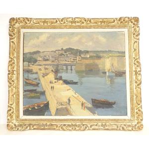 HST tableau marine port Concarneau Pellerier bateaux pêche Bretagne XXème