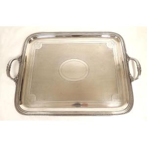 Large Louis XVI Silver-plated Bronze Serving Tray With Handles, Christofle, 19th Century