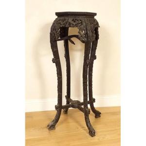 Sellette table à encens bois de fer sculpté marbre Vietnam Indochine XIXème