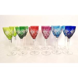 12 Rhine Wine Glasses Roemers Crystal Saint-louis Color Chantilly Model 20th Century