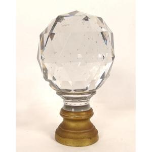Boule d'escalier cristal taillé Baccarat facettes bronze doré XIXème siècle