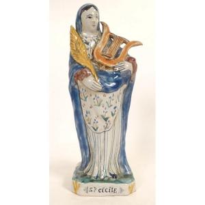 Statuette faïence Sainte-Cécile lyre palme martyr Rennes Binet fin XIXème