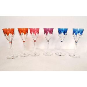 6 verres à vin Rhin cristal couleur Baccarat Genova Saint-Louis Bristol XXè