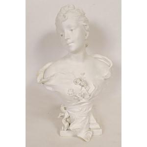 Sculpture buste Sylvain Kinsburger biscuit Limoges femme Art Nouveau XIXème