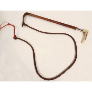 Fouet chasse vénerie Hermès cuir tissé argent anglais England collection XXè