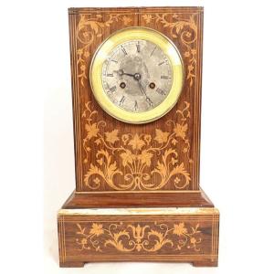 Pendule borne Charles X palissandre marqueterie fleurs feuillage XIXème