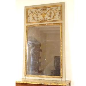 Trumeau miroir Louis XVI bois laqué doré urne fruits feuillage glace XVIIIè