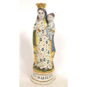 Vierge d'accouchée couronnée Sainte Marie faïence Rennes Enfant Jésus 18è