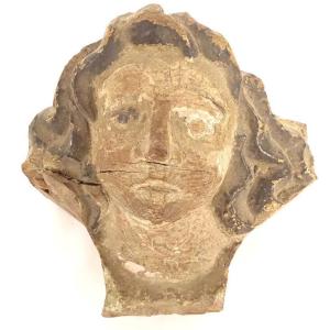 Sculpture bois polychrome tête angelot ange chérubin retable XVIIème siècle