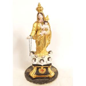 Vierge de Marseille Santibelli Marie Enfant Jésus angelots terre cuite XIXè
