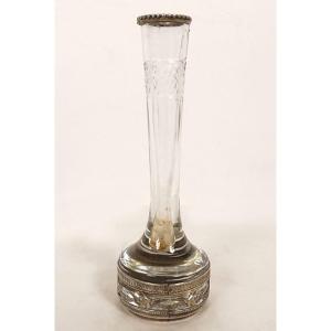 Vase soliflore cristal taillé argent massif Minerve cygnes Napoléon III 19è