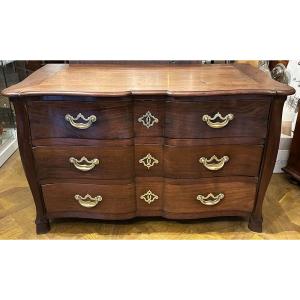 Louis XIV Style Mahogany And Bronze Chest Of Drawers From Saint-malo, Crowned R, 18th Century