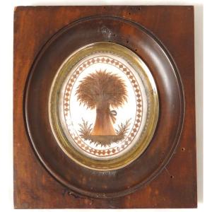 Miniature Hair Work Sheaf Of Wheat Souvenir Wooden Frame Napoleon III 19th Century
